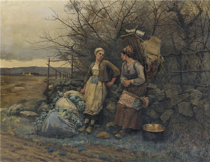 丹尼尔·里齐微·齐施（Daniel Ridgway Knight，美国画家）高清作品-《等待的少女（1890）》