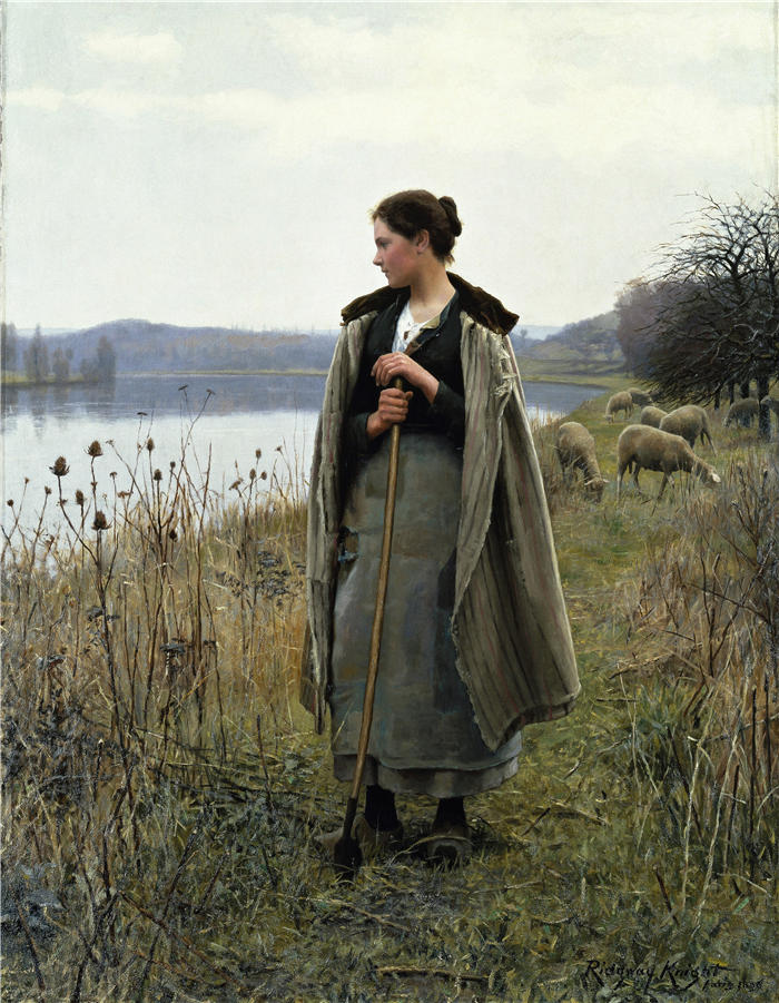 丹尼尔·里齐微·齐施（Daniel Ridgway Knight，美国画家）高清作品-《罗勒博斯的牧羊女 (1896)》