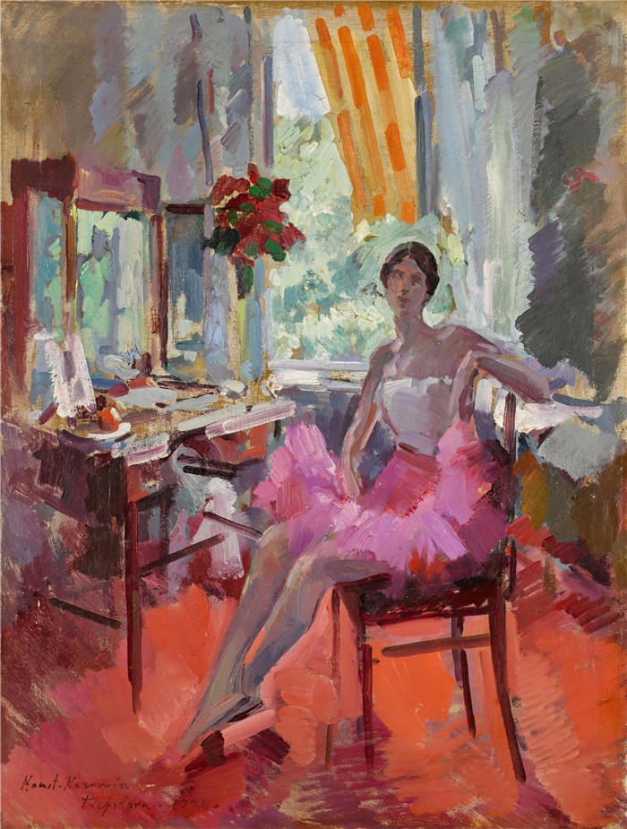 康斯坦丁·阿列克谢耶维奇·柯罗文（Konstantin Alexeevich Korovin，俄罗斯画家）高清作品-《芭蕾舞女演员维拉·特雷菲洛娃的肖像（1924 年）》