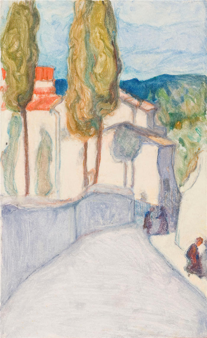佩卡·哈洛宁(Pekka Halonen，芬兰画家）高清作品-《佛罗伦萨，Viale dei Colli (1909)》