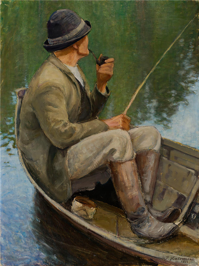 佩卡·哈洛宁(Pekka Halonen，芬兰画家）高清作品-《钓鱼人 (1922)》