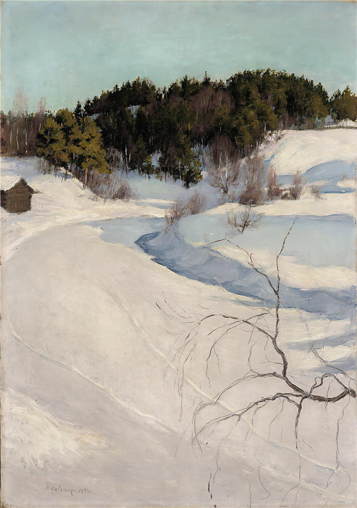 佩卡·哈洛宁(Pekka Halonen，芬兰画家）高清作品-《冬季风景，Myllykylä (1896)》