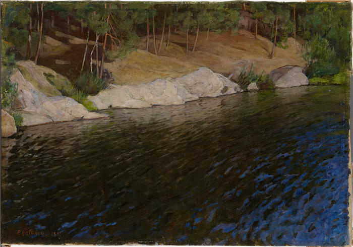 佩卡·哈洛宁(Pekka Halonen，芬兰画家）高清作品-《河畔 (1897)》