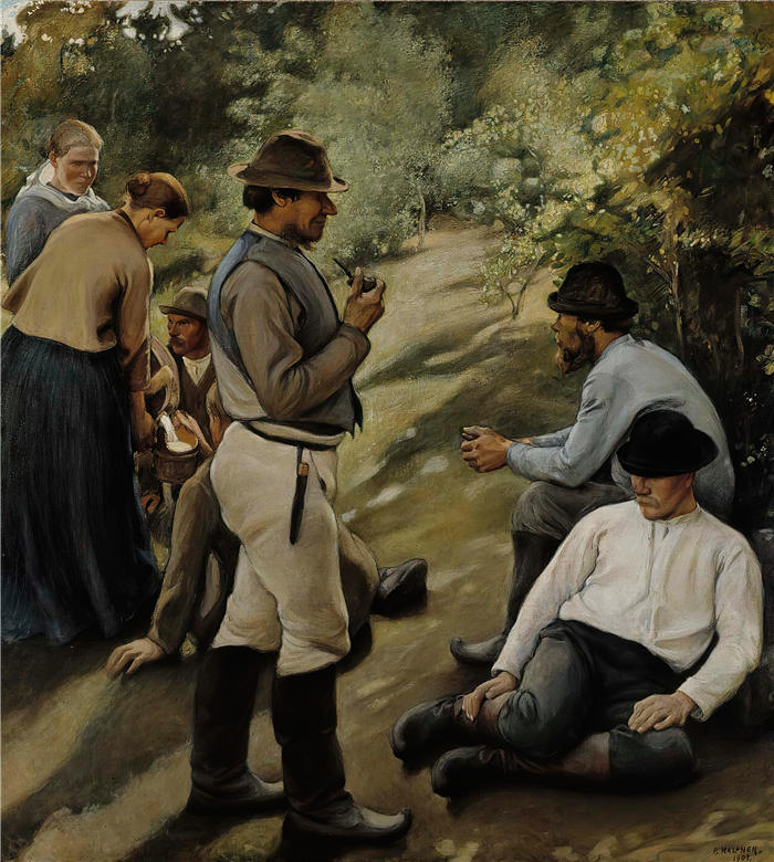 佩卡·哈洛宁(Pekka Halonen，芬兰画家）高清作品-《休息时间 (1905)》