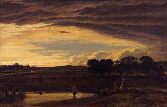 约翰·林内尔（John Linnell，英国画家）高清作品-《晚上，风暴清理（1818-1819）》