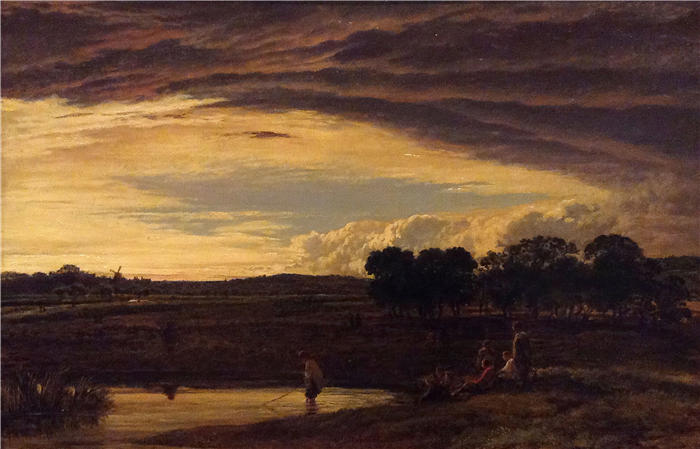 约翰·林内尔(John Linnell,英国画家)高清作品-《晚上,风暴清理(1818-1819)》