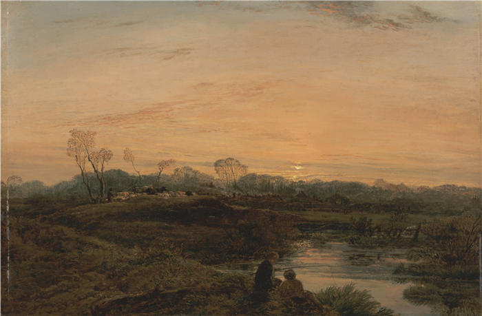 约翰·林内尔（John Linnell，英国画家）高清作品-《晚上，贝斯沃特 (1818)》
