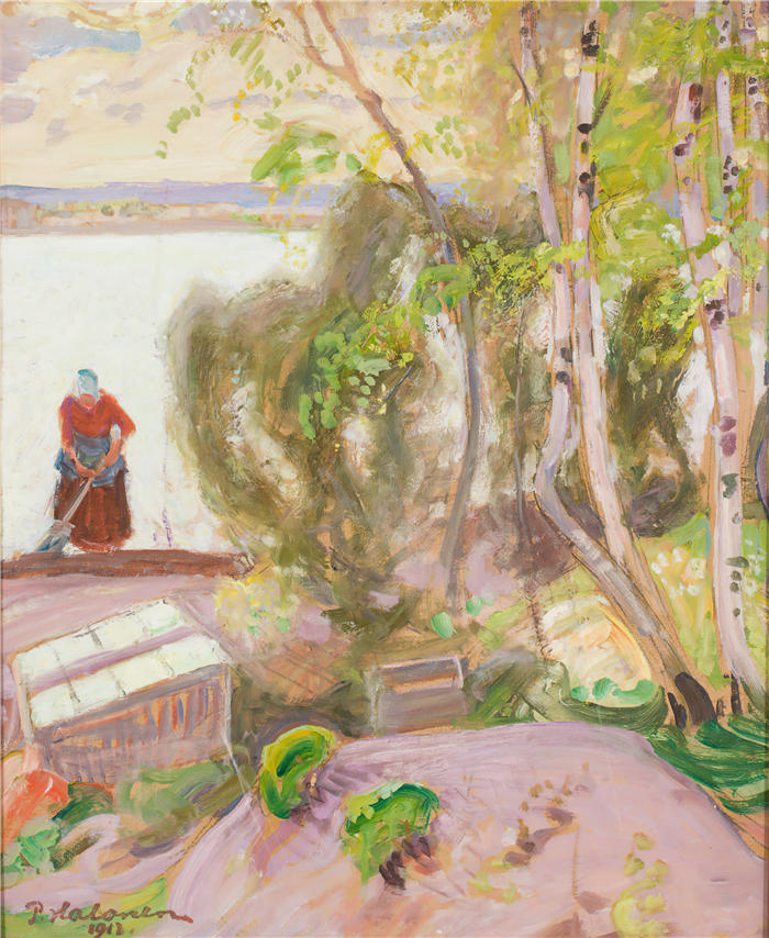 佩卡·哈洛宁(Pekka Halonen，芬兰画家）高清作品-《从花园 (1913)》