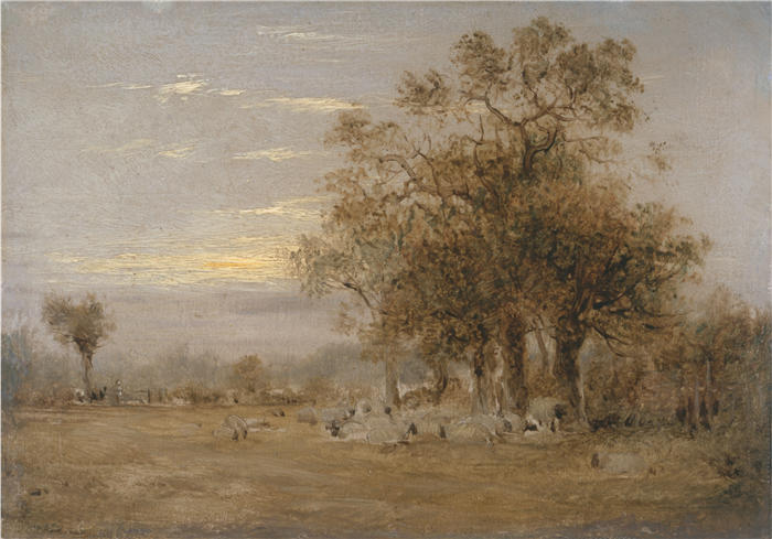 约翰·林内尔（John Linnell，英国画家）高清作品-《放牧羊 (1835)》