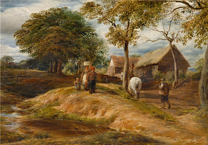 约翰·林内尔(John Linnell,英国画家)高清作品-《汉普斯特德附近的景色(1827 年)》