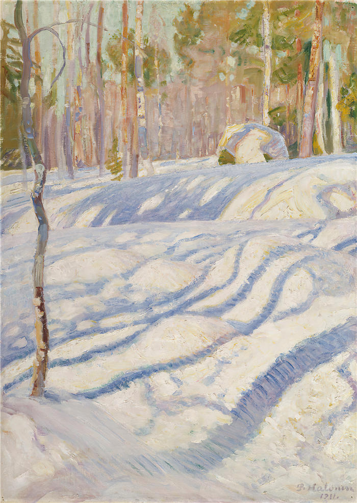 佩卡·哈洛宁(Pekka Halonen，芬兰画家）高清作品-《阳光明媚的冬景 (1911)》