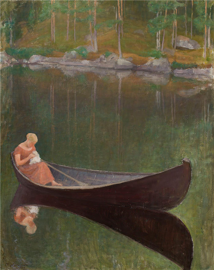 佩卡·哈洛宁(Pekka Halonen，芬兰画家）高清作品-《船上的女人 (1924)》