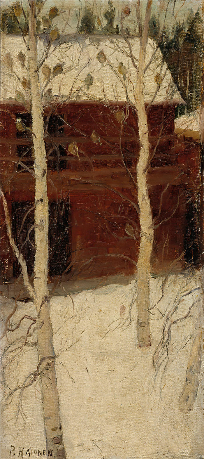 佩卡·哈洛宁(Pekka Halonen，芬兰画家）高清作品-《白桦树上的山雀（1900 年）》