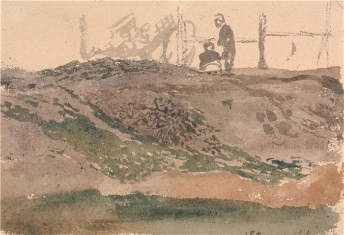 约翰·林内尔（John Linnell，英国画家）高清作品-《银行上的人物，肯辛顿砾石坑（1812 年）》