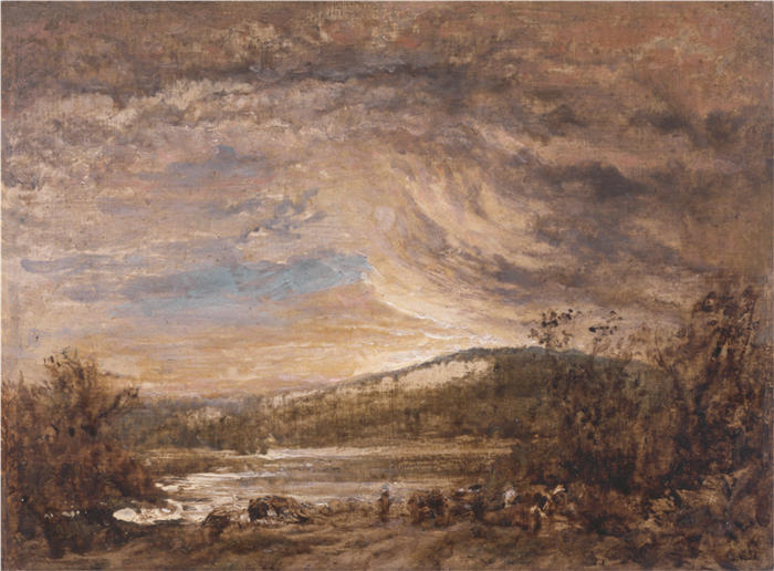 约翰·林内尔（John Linnell，英国画家）高清作品-《河流景观（约 1860 年）》