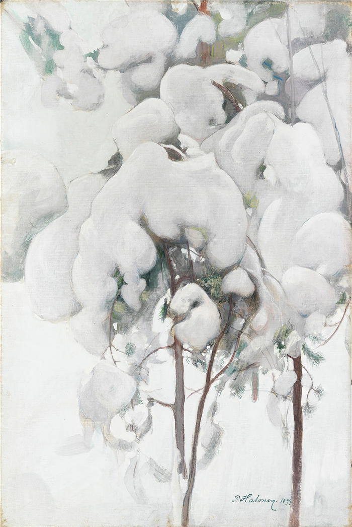 佩卡·哈洛宁(Pekka Halonen，芬兰画家）高清作品-《白雪覆盖的松树苗（1899 年）》