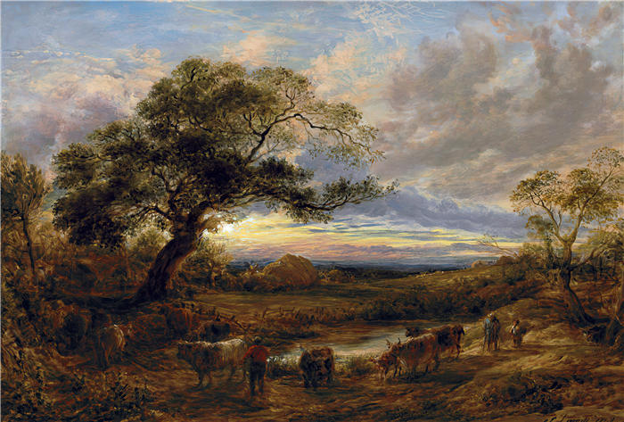 约翰·林内尔（John Linnell，英国画家）高清作品-《晚上 (1849)》