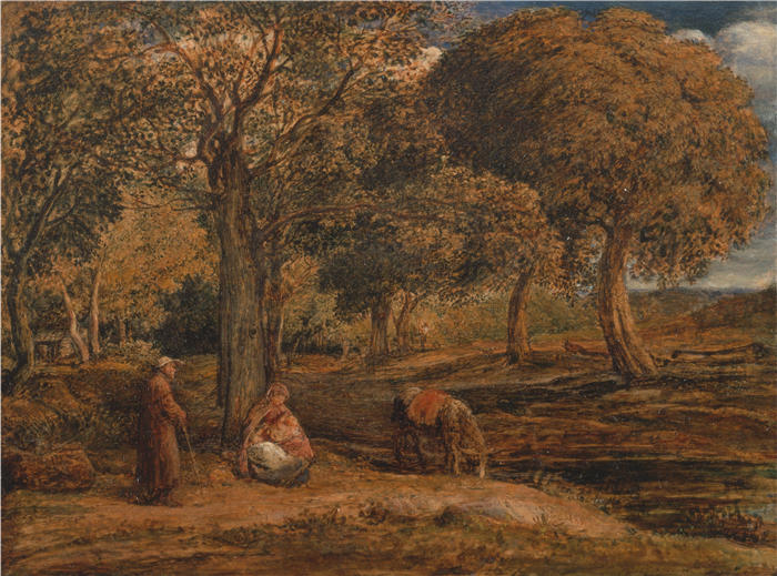 约翰·林内尔（John Linnell，英国画家）高清作品-《飞往埃及的其余部分（约 1827 年）》