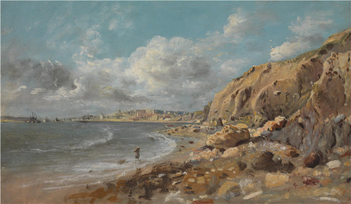 约翰·林内尔(John Linnell,英国画家)高清作品-《惠特利湾附近 Cullercoats 的海岸风光》