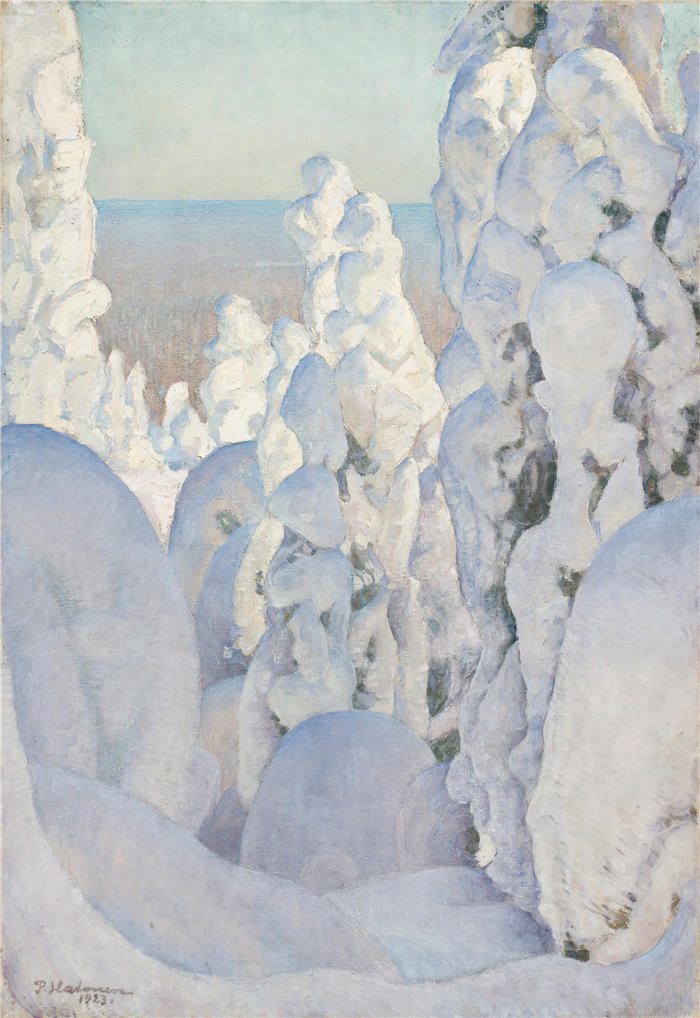 佩卡·哈洛宁(Pekka Halonen，芬兰画家）高清作品-《冬季风景，基纳米 (1923)》