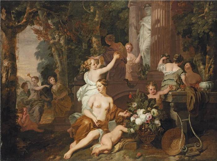 杰拉德·德·莱雷瑟（Gerard de Lairesse，荷兰画家）高清作品-《仙女和酒神在弗洛拉神庙致敬》