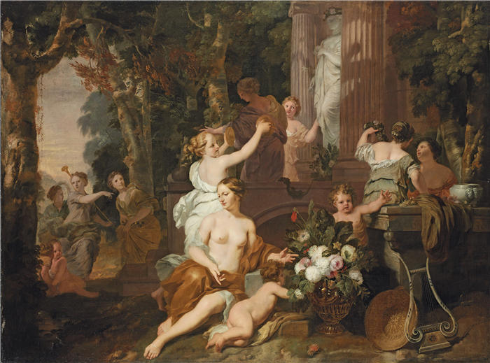 杰拉德·德·莱雷瑟(Gerard de Lairesse,荷兰画家)高清作品-《仙女和酒神在弗洛拉神庙致敬》