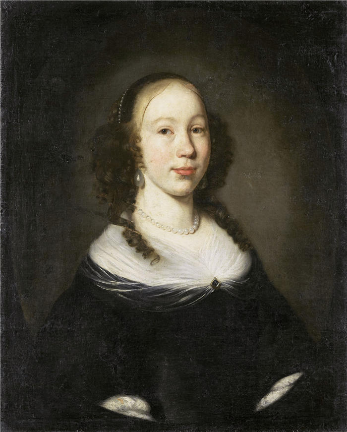 尼古拉斯·梅斯（Nicolaes Maes，荷兰画家）高清作品-《一个年轻女子的肖像（1665）》