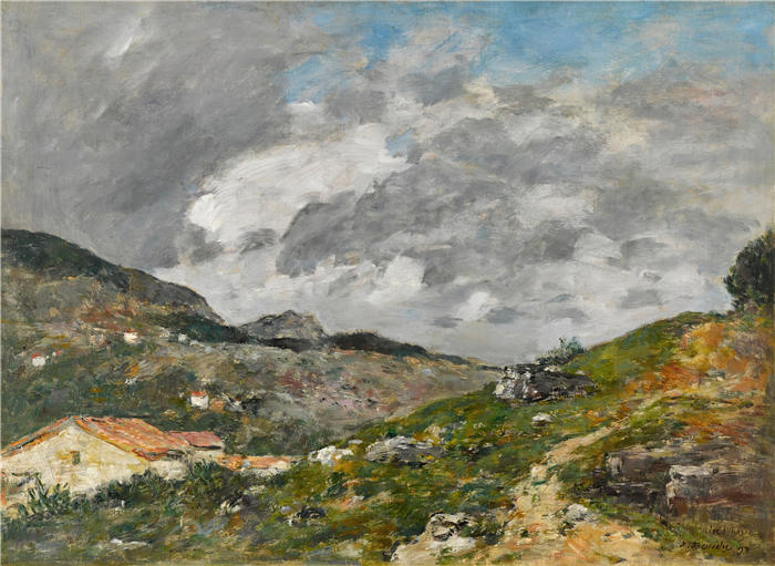 欧仁·布丁(Eugène Boudin,法国画家)高清作品-《Montagnes,尼斯环境(1892 年)》