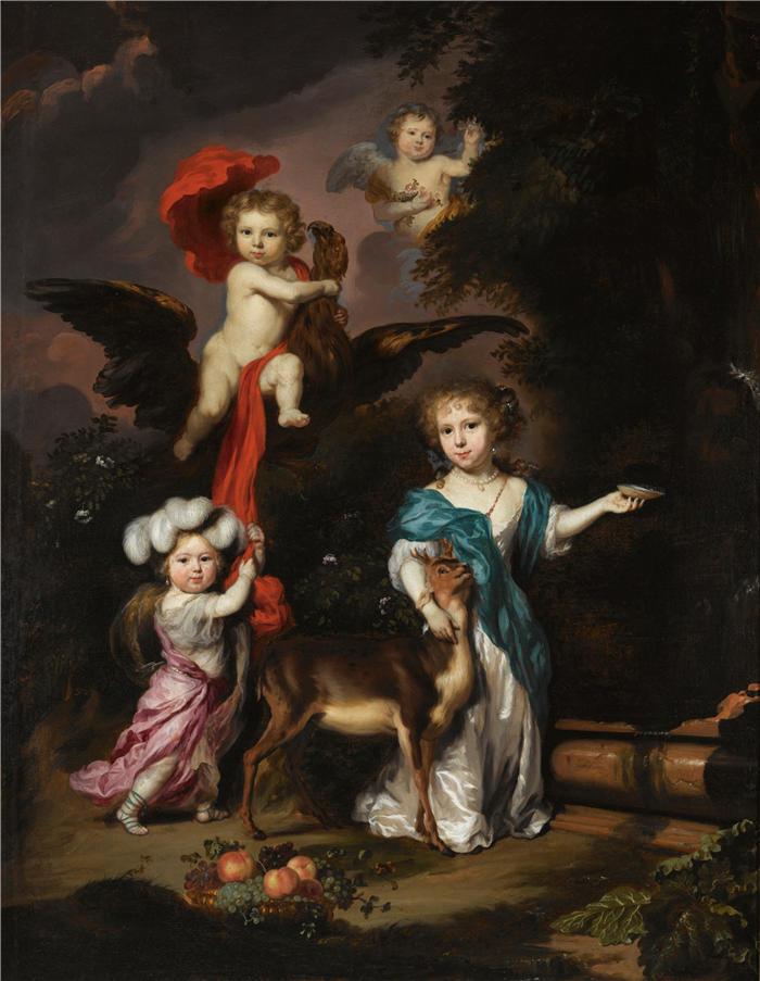尼古拉斯·梅斯（Nicolaes Maes，荷兰画家）高清作品-《四个孩子的田园全家福》