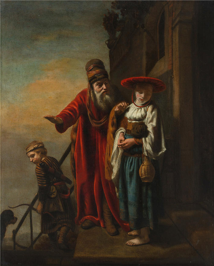 尼古拉斯·梅斯（Nicolaes Maes，荷兰画家）高清作品-《亚伯拉罕解雇夏甲和以实玛利（1653）》