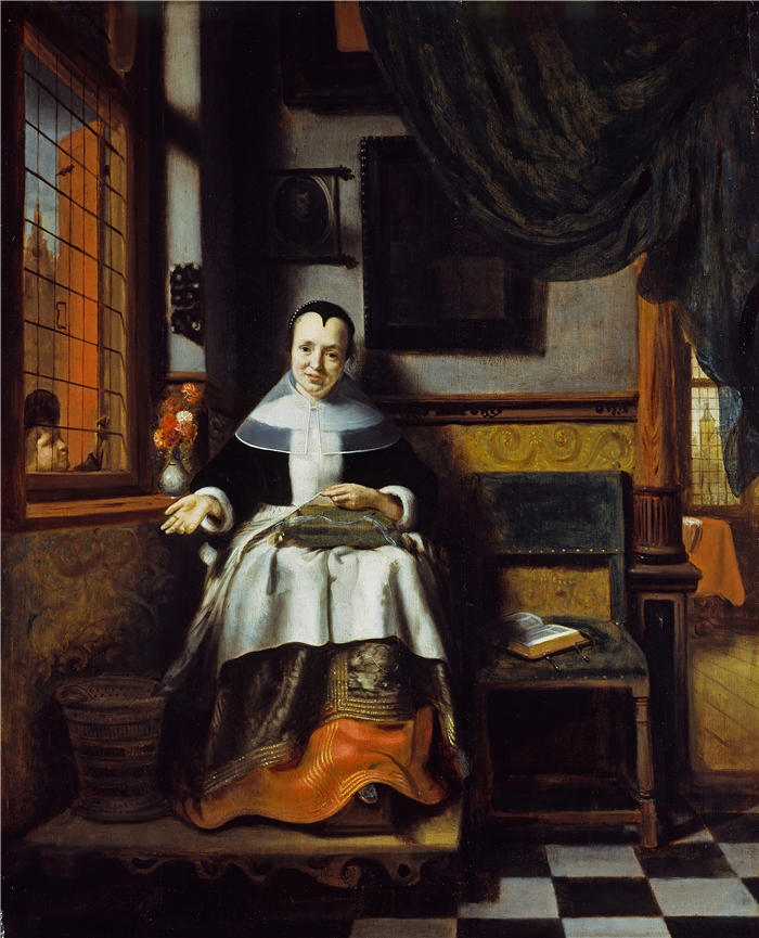 尼古拉斯·梅斯（Nicolaes Maes，荷兰画家）高清作品-《贤惠的女人（约 1655 年）》