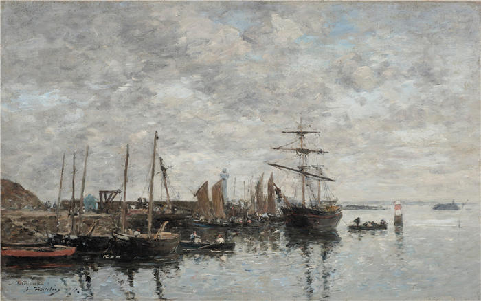 欧仁·布丁(Eugène Boudin,法国画家)高清作品-《Portrieux,勒波特(约 1874 年)》