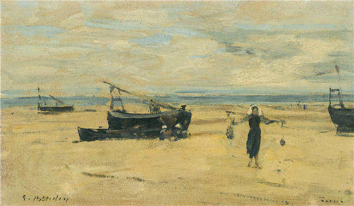 欧仁·布丁(Eugène Boudin,法国画家)高清作品-《失败的海滩(约1875-1877年)》