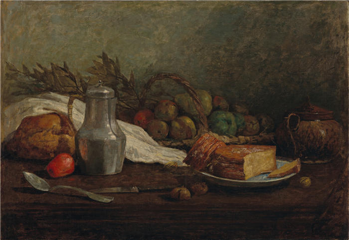 欧仁·布丁（Eugène Boudin，法国画家）高清作品-《锡罐静物（1855）》