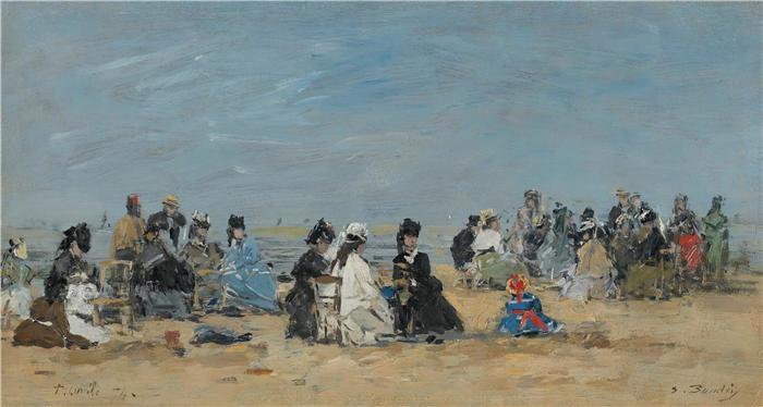 欧仁·布丁（Eugène Boudin，法国画家）高清作品-《特鲁维尔，海滩场景 (1874)》