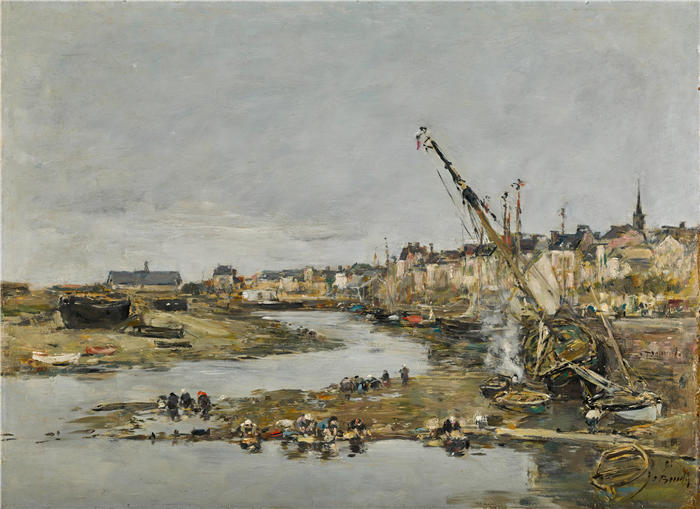 欧仁·布丁（Eugène Boudin，法国画家）高清作品-《特鲁维尔，乐港 (1891)》