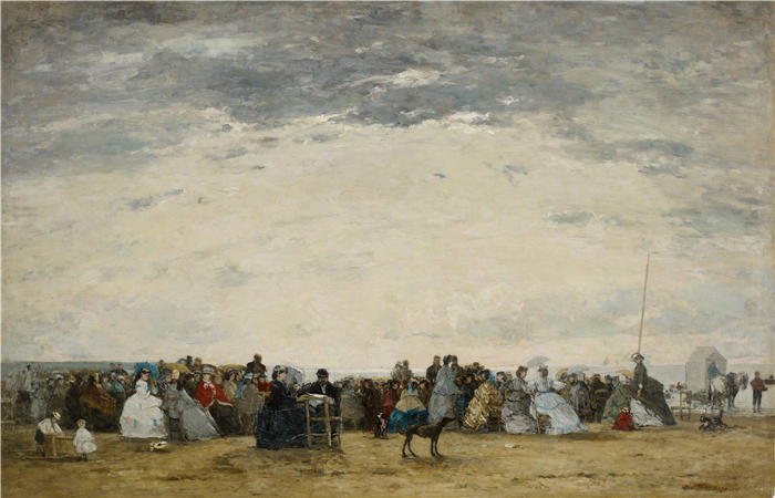 欧仁·布丁（Eugène Boudin，法国画家）高清作品-《特鲁维尔海滩上的度假者（1864 年）》