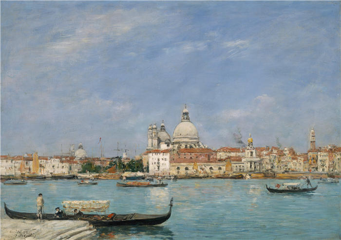 欧仁·布丁（Eugène Boudin，法国画家）高清作品-《威尼斯，圣玛丽亚德拉向圣乔治致敬（1895 年）》