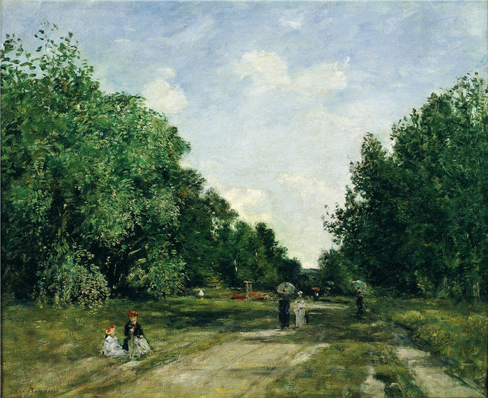 欧仁·布丁（Eugène Boudin，法国画家）高清作品-《特鲁维尔的 Parc Cordier（1880-1885 年）》