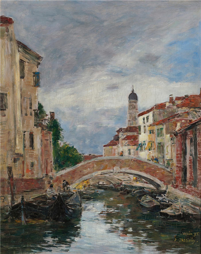 欧仁·布丁（Eugène Boudin，法国画家）高清作品-《小运河 À Venis (1895)》