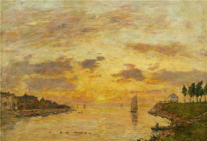 欧仁·布丁（Eugène Boudin，法国画家）高清作品-《索姆河畔圣瓦莱里。L'embouchure De La Somme (1891)》