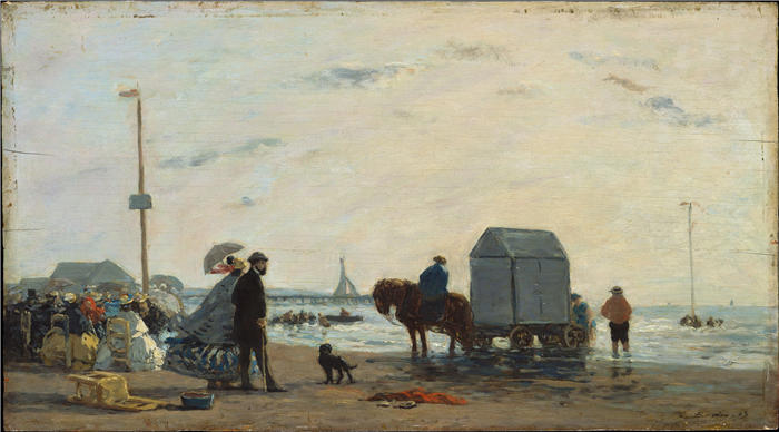欧仁·布丁（Eugène Boudin，法国画家）高清作品-《在特鲁维尔的海滩上 (1863)》