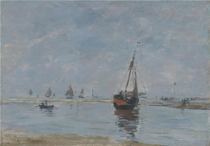 欧仁·布丁（Eugène Boudin，法国画家）高清作品-《退潮时的特鲁维尔（约 1888-95 年）》