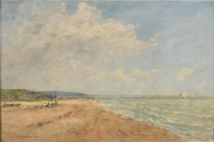 欧仁·布丁（Eugène Boudin，法国画家）高清作品-《涨潮（圣瓦莱里湾）（1888年）》