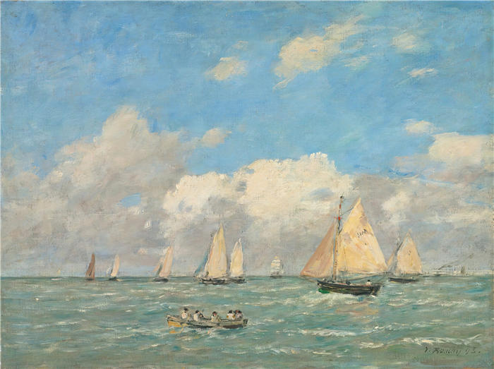 欧仁·布丁（Eugène Boudin，法国画家）高清作品-《特鲁维尔的船出口（1893年）》