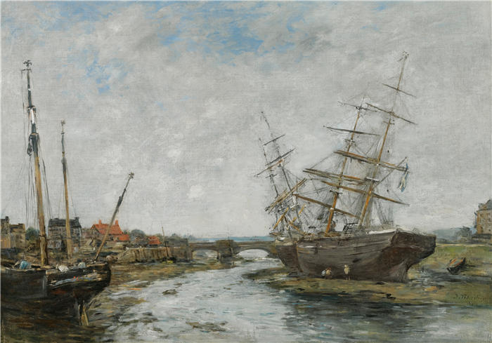 欧仁·布丁(Eugène Boudin,法国画家)高清作品-《拉图克斯,Marée Basse(约 1888-1895 年)》