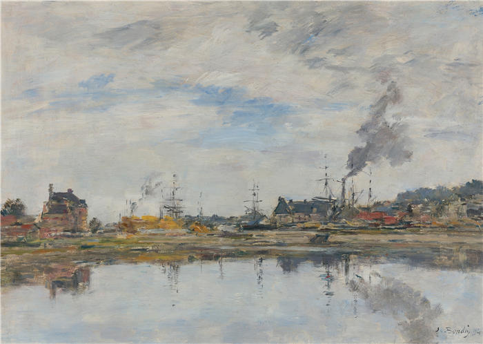 欧仁·布丁（Eugène Boudin，法国画家）高清作品-《特鲁维尔的拘 留（1894年）》