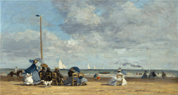 欧仁·布丁（Eugène Boudin，法国画家）高清作品-《特鲁维尔海滩 (1864-1865)》