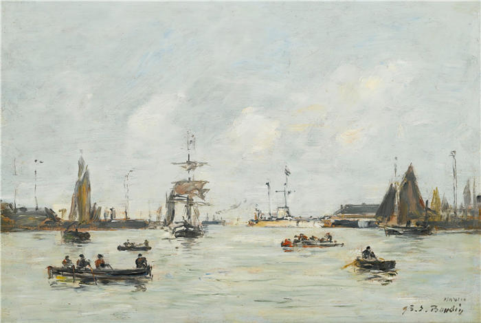 欧仁·布丁(Eugène Boudin,法国画家)高清作品-《勒阿弗尔,拉旺港 (1893)》