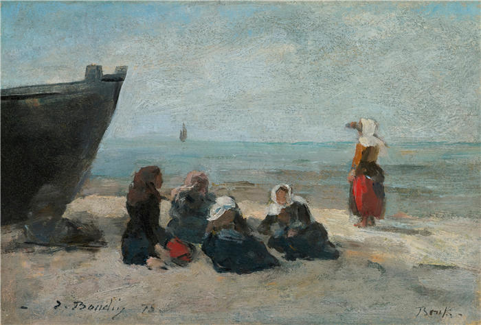 欧仁·布丁（Eugène Boudin，法国画家）高清作品-《渔夫们等待着船的归来（1875年）》